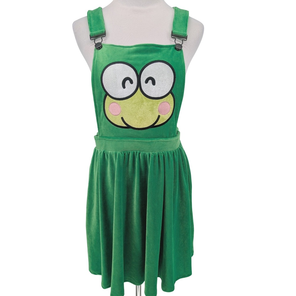 Sanrio Keroppi Overall Dress Womens M Green Corduroy Skirtall Hot Topic Anime